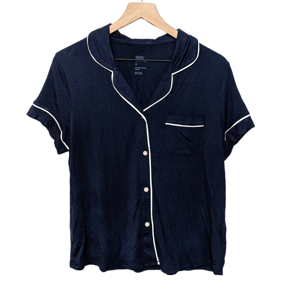 Stars Above Womens Short Sleeve Button Down Front Pajama Top Size M Blue NWT